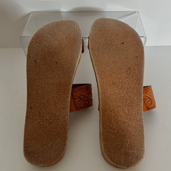 Embossed Mexican Slip on Sandals Size 7 Flats Genuine Leather Open Toe Women's - Picture 6 of 6